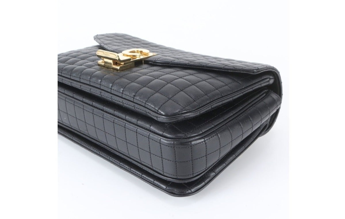 CELINE セリーヌ ショルダーバッグ C ミディアム ブラック系 レザー レディース キルティング チェーン ゴールド金具 美品