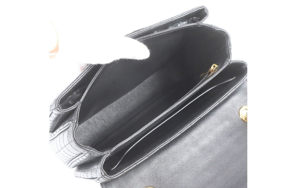 CELINE セリーヌ ショルダーバッグ C ミディアム ブラック系 レザー レディース キルティング チェーン ゴールド金具 美品