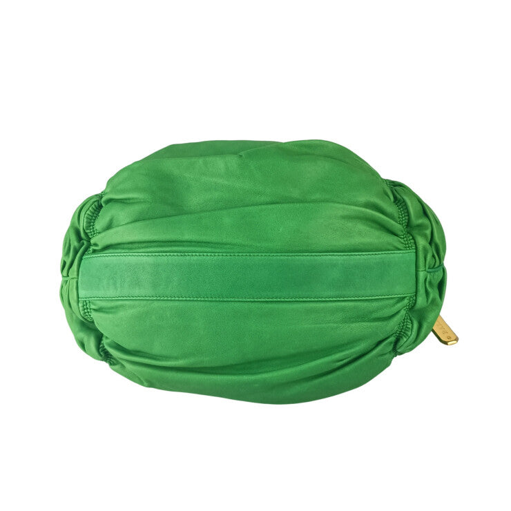 BALLY バリー ハンドバッグ 2WAYバッグ グリーン系 ラムレザー レディース ギャザー ショルダーバッグ ゴールド金具 美品