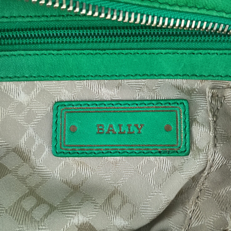 BALLY バリー ハンドバッグ 2WAYバッグ グリーン系 ラムレザー レディース ギャザー ショルダーバッグ ゴールド金具 美品
