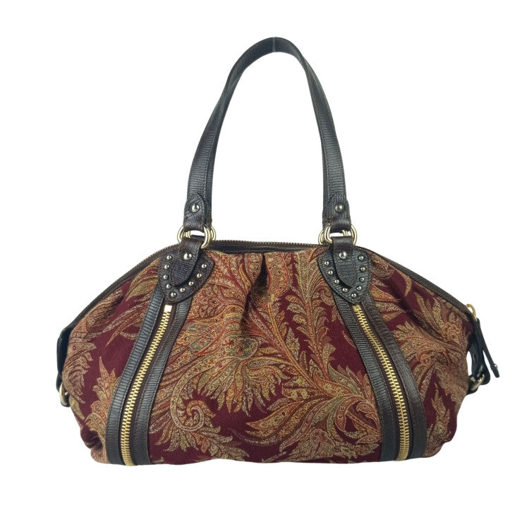ETRO エトロ ハンドバッグ ペイズリー ダブルファスナー 1C382 5980 ボルドー系 ジャカード × レザー レディース ゴールド金具 ミニボストン 美品