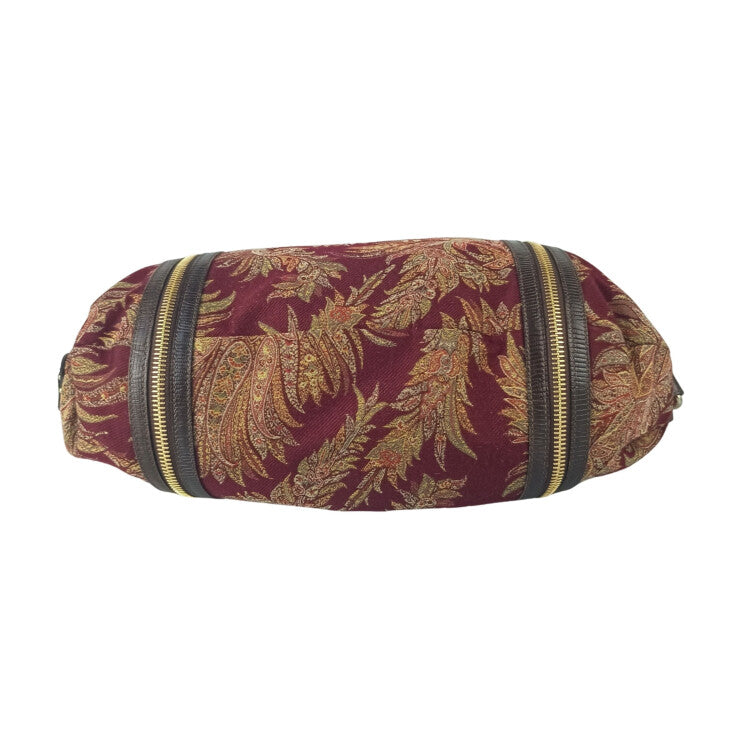ETRO エトロ ハンドバッグ ペイズリー ダブルファスナー 1C382 5980 ボルドー系 ジャカード × レザー レディース ゴールド金具 ミニボストン 美品