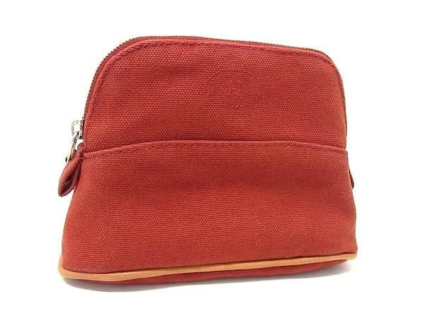 HERMES エルメス 化粧ポーチ ボリードポーチ16 レッドブラウン系 キャンバス レディース シルバー金具 美品