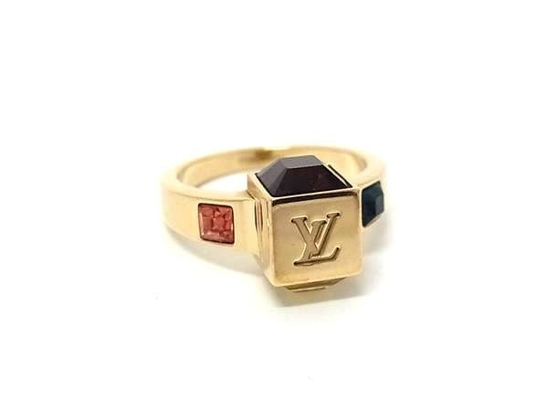 LOUIS VUITTON ルイヴィトン 指輪 バーグ ギャンブル M75425 ゴールド系 メタル ラインストーン レディース リング サイズS 美品