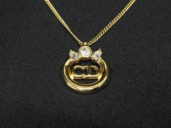 Christian Dior ディオール ネックレス CDロゴ ゴールド系 メタル ラインストーン レディース 超美品