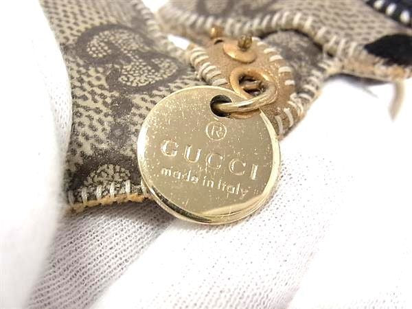 GUCCI グッチ キーホルダー グッチョリ チワワ バッグチャーム 206081 ベージュ系 GGスプリーム × レザー レディース キーリング ゴールド金具 美品
