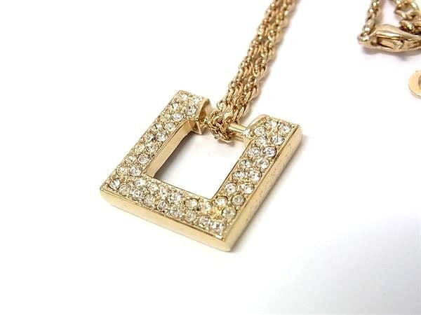 Christian Dior ディオール ペンダント チェンジトップ ネックレス イヤリング セット ゴールド系 メタル ラインストーン レディース スクエア 美品