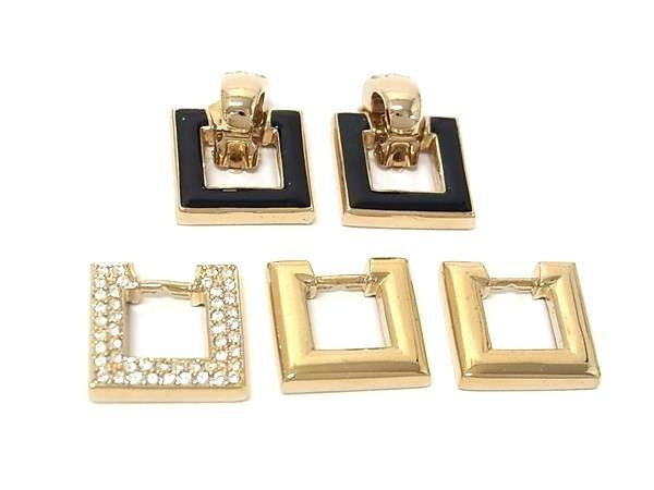 Christian Dior ディオール ペンダント チェンジトップ ネックレス イヤリング セット ゴールド系 メタル ラインストーン レディース スクエア 美品