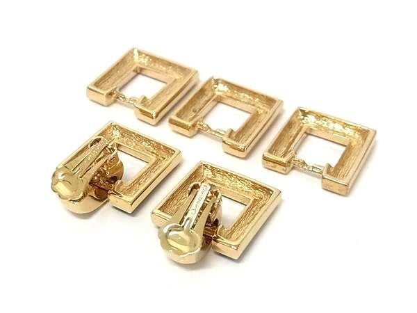 Christian Dior ディオール ペンダント チェンジトップ ネックレス イヤリング セット ゴールド系 メタル ラインストーン レディース スクエア 美品