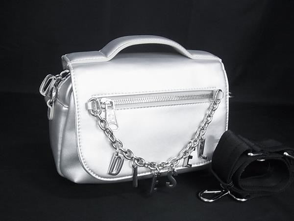 DIESEL ディーゼル ハンドバッグ イニシャルチェーン 2WAY ショルダーバッグ X10075 シルバー系 レザー レディース 超美品