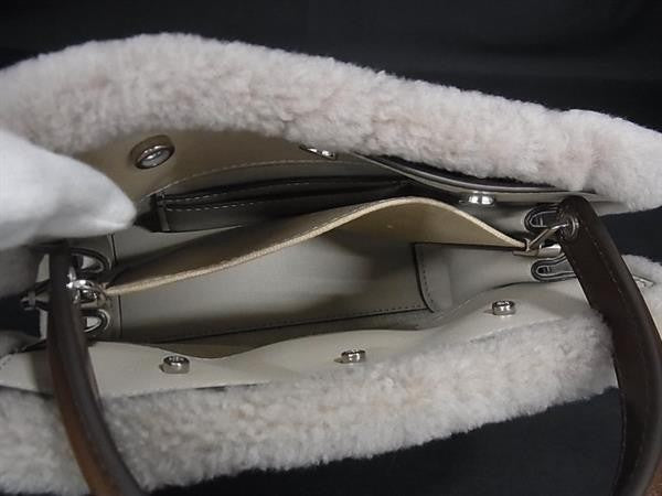 TORY BURCH トリーバーチ ハンドバッグ リー ラジウィル プチ ダブルバッグ グレージュ系 スエード × ボア レディース スモール 2WAY ショルダーバッグ 超美品