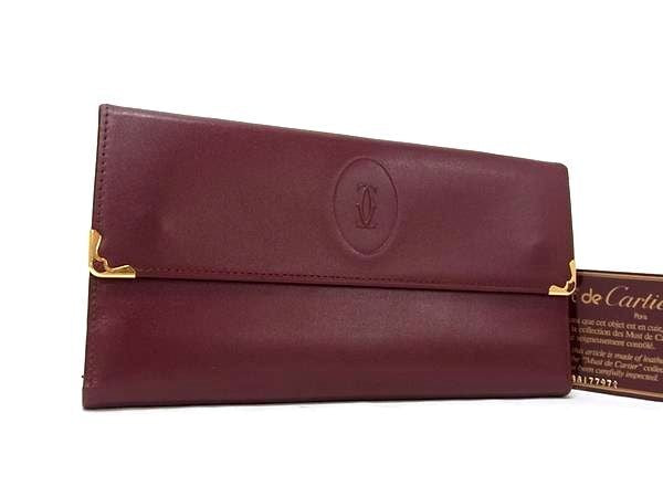Cartier カルティエ 長財布 マストライン L3000002 ボルドー系 カーフレザー レディース がま口 三つ折り 美品
