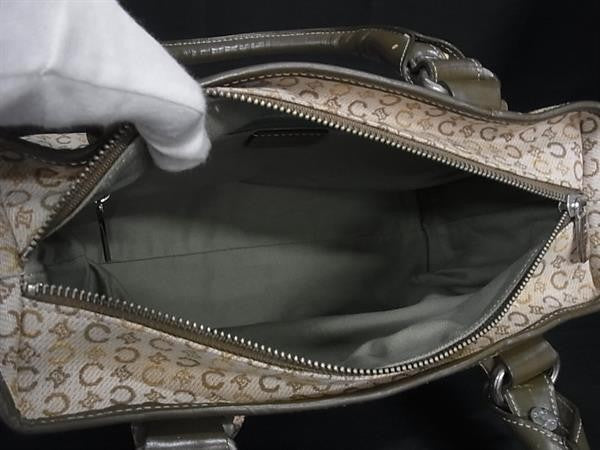 CELINE セリーヌ ハンドバッグ Cマカダム ブギーバッグ ベージュ系 カーキ マルチカラー キャンバス レザー レディース 美品