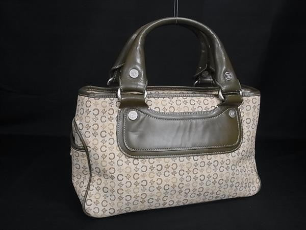 CELINE セリーヌ ハンドバッグ Cマカダム ブギーバッグ ベージュ系 カーキ マルチカラー キャンバス レザー レディース 美品