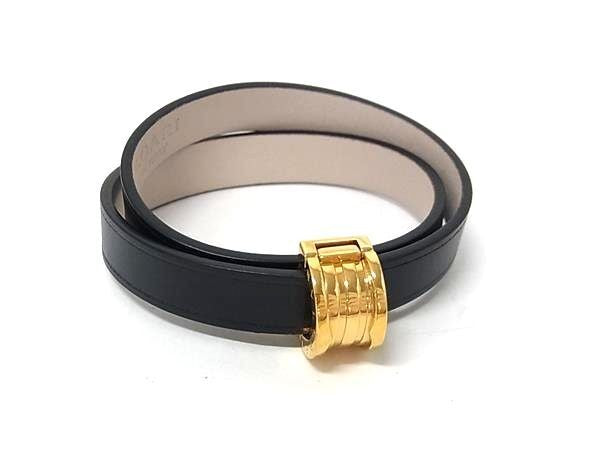 BVLGARI ブルガリ ブレスレット ビーゼロワン 2重 ブレス ブラック系 レザー レディース ゴールド金具 超美品