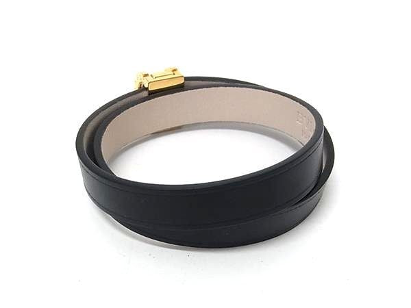 BVLGARI ブルガリ ブレスレット ビーゼロワン 2重 ブレス ブラック系 レザー レディース ゴールド金具 超美品