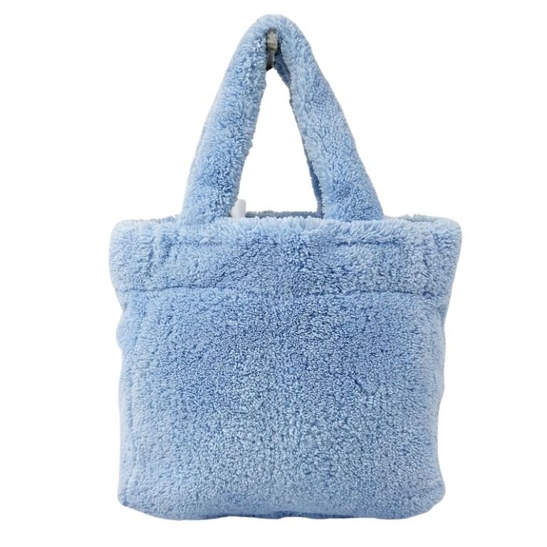 PRADA プラダ ハンドバッグ シアリング ミニトート 1BG447 ブルー系 パイル レディース 2WAY ショルダーバッグ シルバー金具 美品