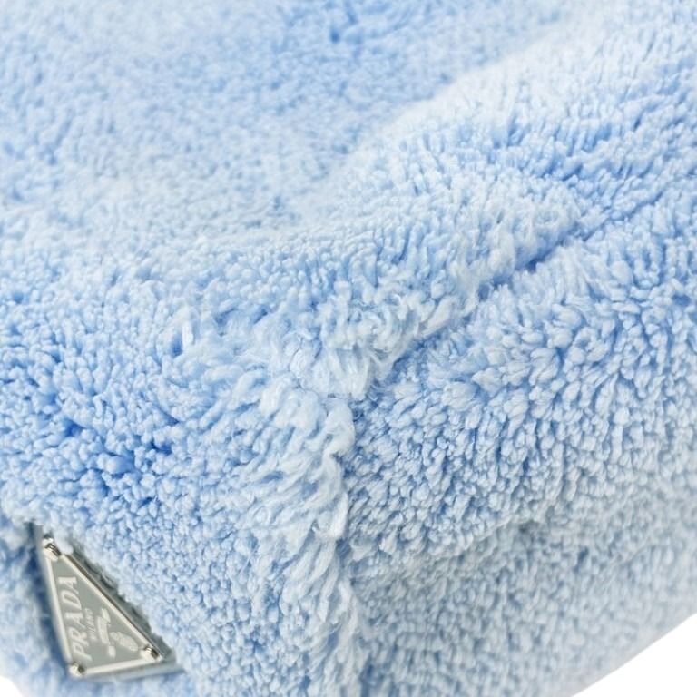 PRADA プラダ ハンドバッグ シアリング ミニトート 1BG447 ブルー系 パイル レディース 2WAY ショルダーバッグ シルバー金具 美品