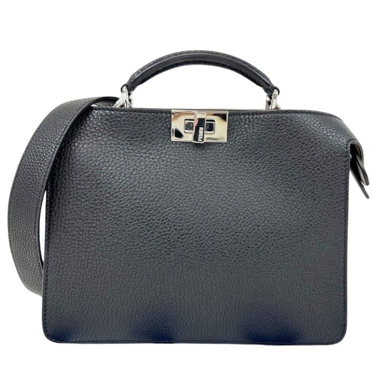 FENDI フェンディ ハンドバッグ セレリア ピーカブー アイシーユー スモール 7VA530 ブラック系 レザー ユニセックス 2WAY ショルダーバッグ シルバー金具 美品
