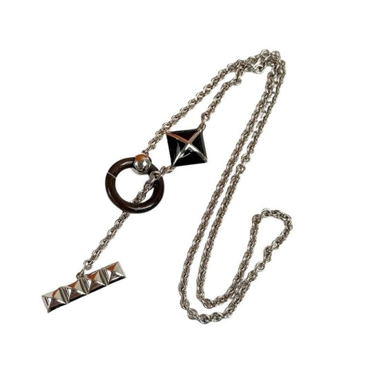HERMES エルメス ネックレス メドールXO ブラック ブラウン シルバー系 バッファローホーン メタル レディース 美品