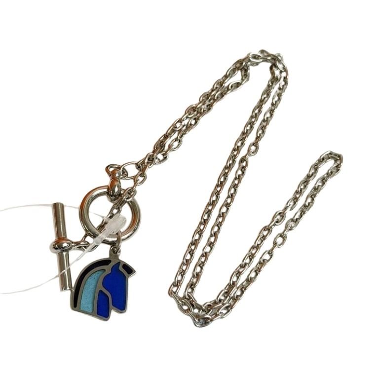 HERMES エルメス ネックレス HELIOS CHEVAL ヘリオス シュヴァル カマイユドゥブルー シルバー系 メタル レディース 美品