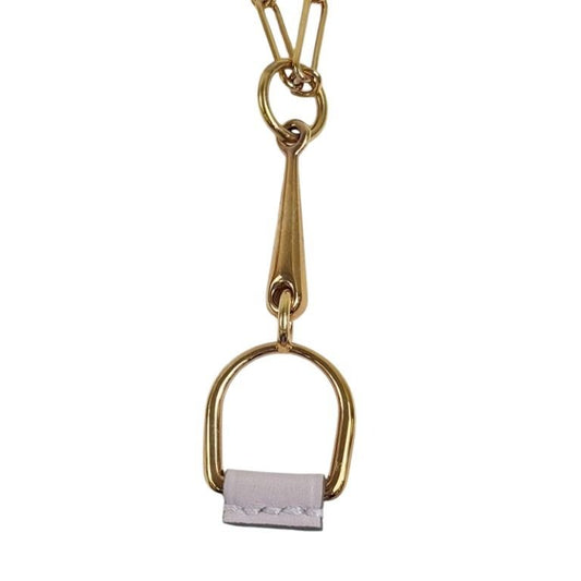 HERMES エルメス ネックレス エリタージュ エスケトル PM モーヴペール ピンクゴールド系 メタル レザー レディース 美品