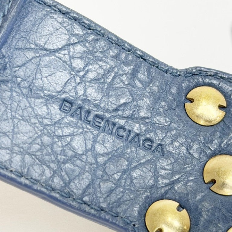 BALENCIAGA バレンシアガ ブレスレット ブルー系 レザー メタル ユニセックス スタッズ ゴールド金具 美品