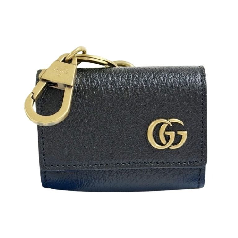 GUCCI グッチ イヤホンケース GGマーモント AirPodsケース 645117 ブラック系 レザー ユニセックス ゴールド金具 超美品