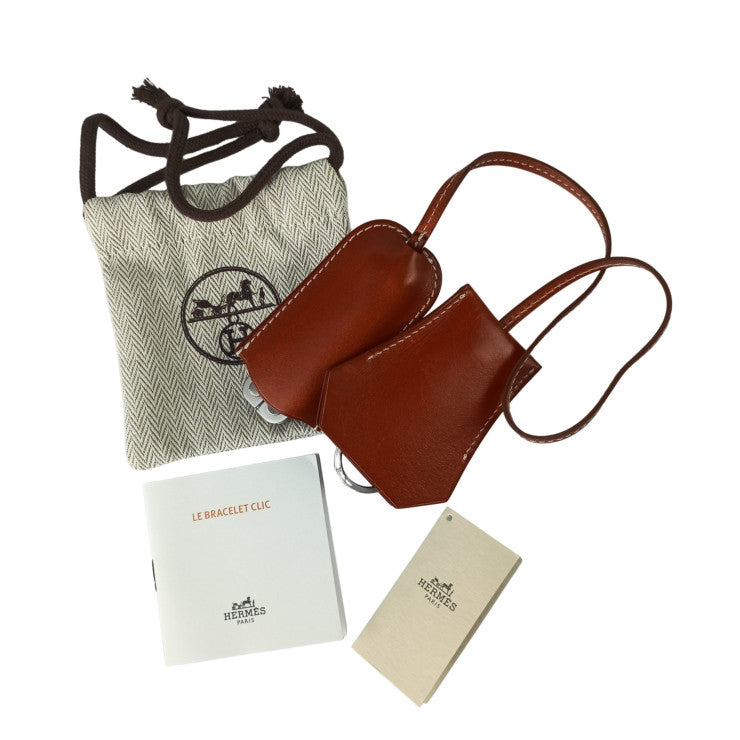 HERMES エルメス バッグチャーム キーフェトゥ ブラウン系 SS×ボックスカーフ ユニセックス クロシェット キーリング ハサミ ナイフ 美品