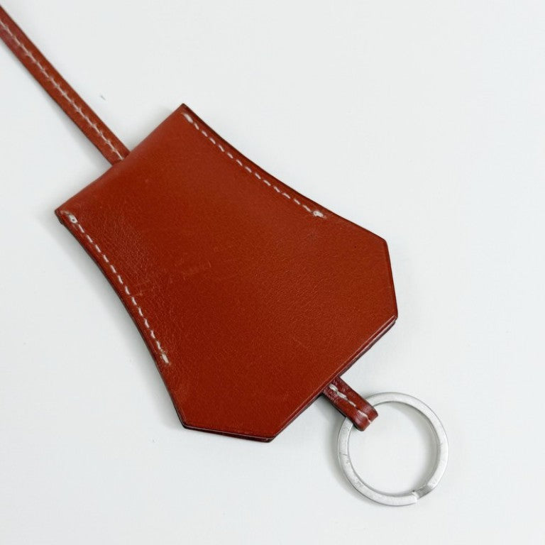HERMES エルメス バッグチャーム キーフェトゥ ブラウン系 SS×ボックスカーフ ユニセックス クロシェット キーリング ハサミ ナイフ 美品
