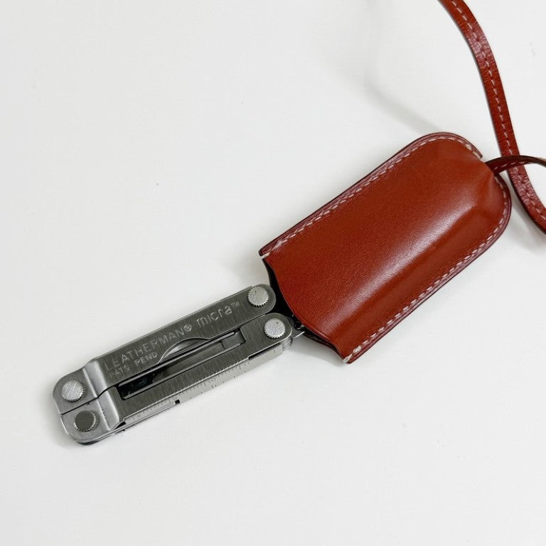 HERMES エルメス バッグチャーム キーフェトゥ ブラウン系 SS×ボックスカーフ ユニセックス クロシェット キーリング ハサミ ナイフ 美品