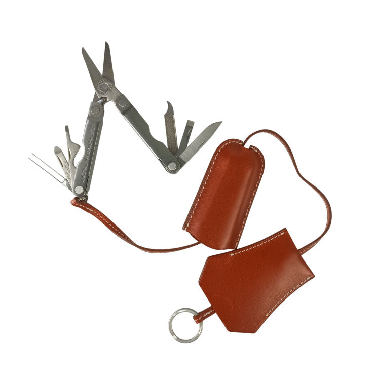 HERMES エルメス バッグチャーム キーフェトゥ ブラウン系 SS×ボックスカーフ ユニセックス クロシェット キーリング ハサミ ナイフ 美品