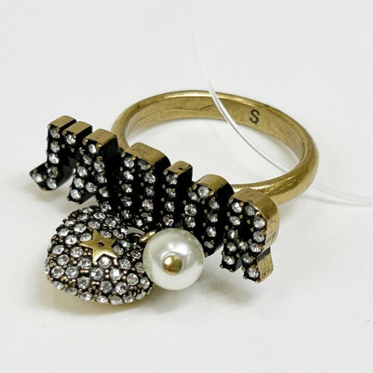 Christian Dior クリスチャンディオール リング ジャディオール ゴールド系 メタル レディース ラインストーン フェイクパール ハート 指輪 美品