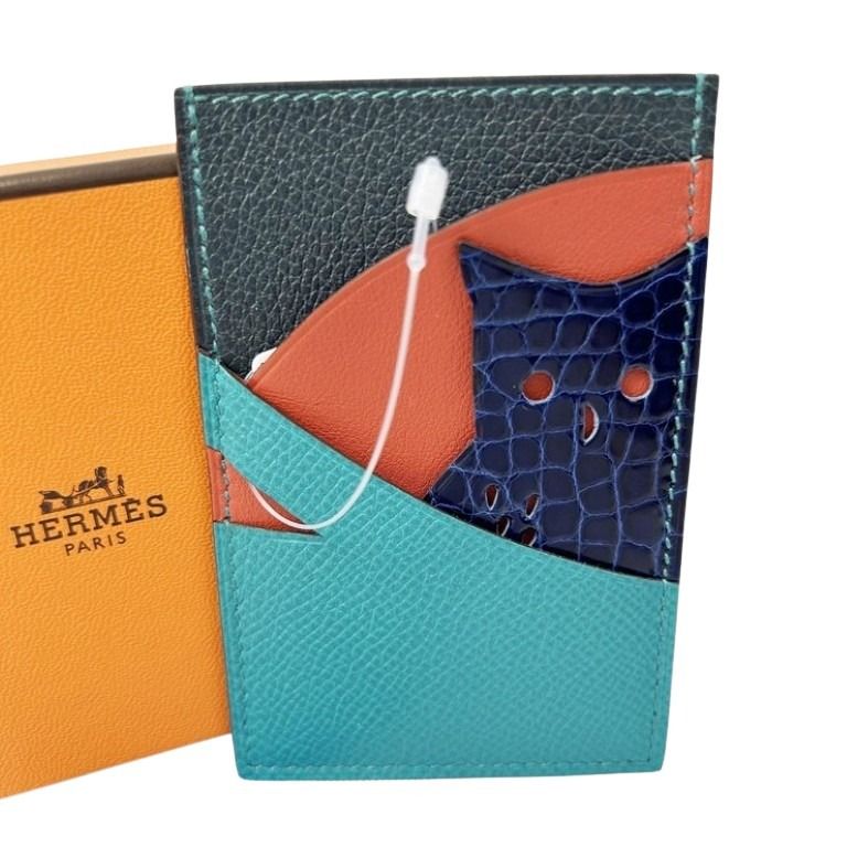 HERMES エルメス カードケース Petit h プティ アッシュ ブルーマリン×ブルーパオン×カプシーヌ系 アリゲーター/カーフ/トリヨン/シェーヴル ユニセックス 超美品