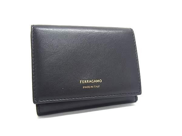 FERRAGAMO フェラガモ 三つ折り財布 ブラック系 レザー レディース 美品