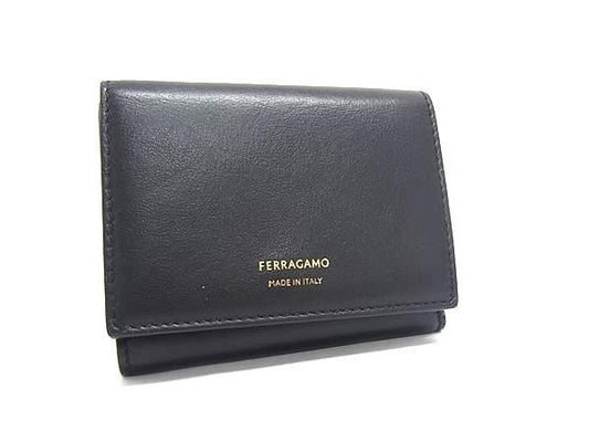 FERRAGAMO フェラガモ 三つ折り財布 ブラック系 レザー レディース 美品
