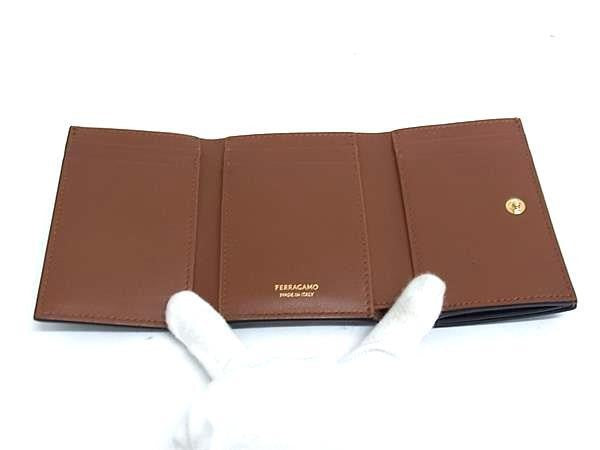 FERRAGAMO フェラガモ 三つ折り財布 ブラック系 レザー レディース 美品