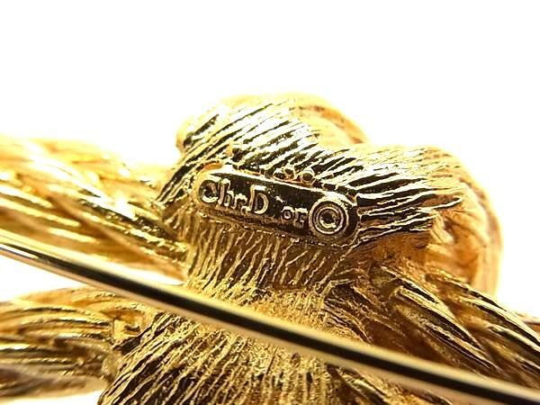 ChristianDior クリスチャンディオール ブローチ ゴールド系 メタル ラインストーン レディース ロープモチーフ 超美品