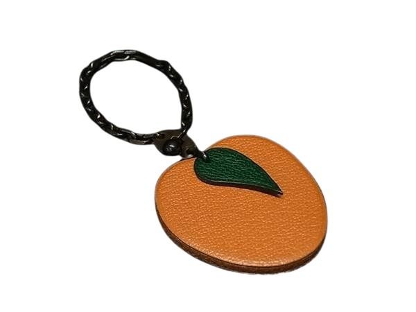 HERMES エルメス キーホルダー ポルトクレ オレンジ系 レザー レディース フルーツ バッグチャーム 美品