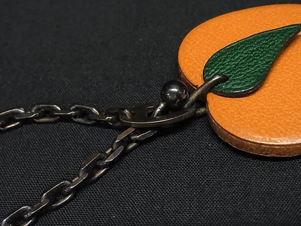 HERMES エルメス キーホルダー ポルトクレ オレンジ系 レザー レディース フルーツ バッグチャーム 美品