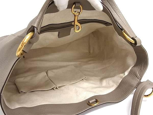 GUCCI グッチ トートバッグ インターロッキングG 309528 グレージュ系 レザー レディース ゴールド金具 美品