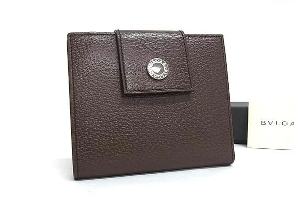 BVLGARI ブルガリ 二つ折り財布 ブルガリブルガリ ブラウン系 レザー ユニセックス シルバー金具 美品