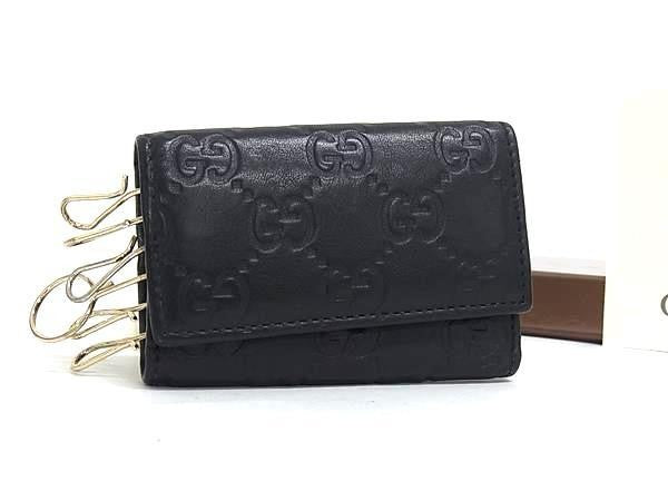 GUCCI グッチ キーケース グッチシマ 138098 ブラック系 レザー ユニセックス 6連 ゴールド金具 美品