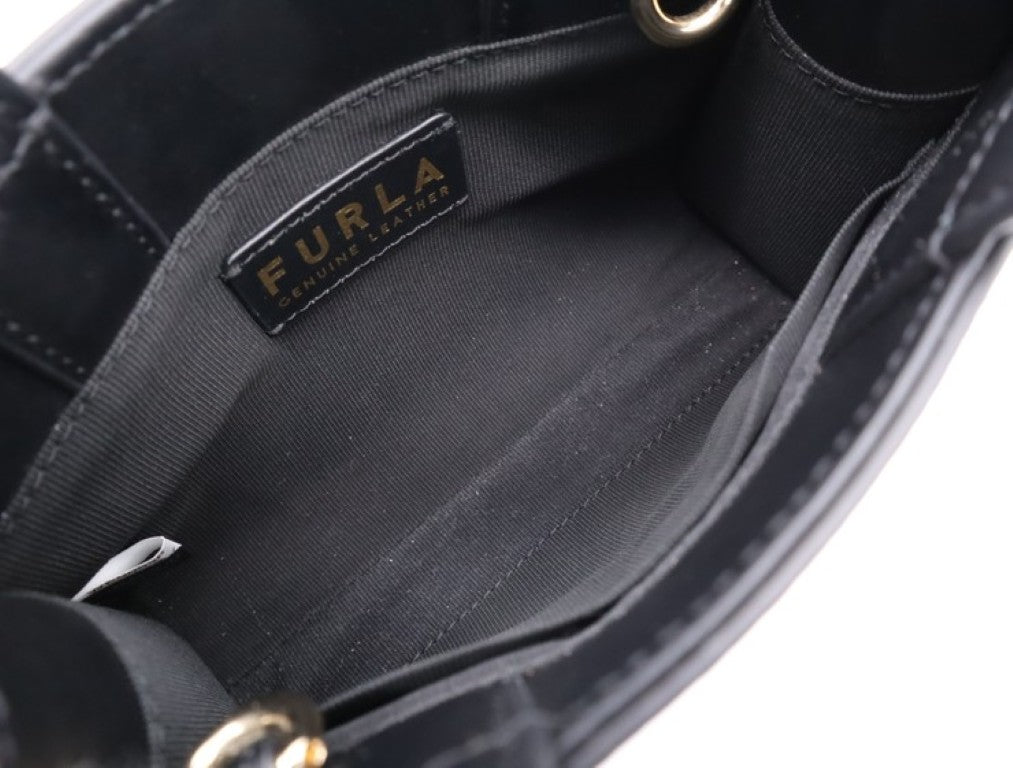 FURLA フルラ ハンドバッグ ニオベ マイクロトートバッグ ブラック系 レザー レディース 2WAY 美品