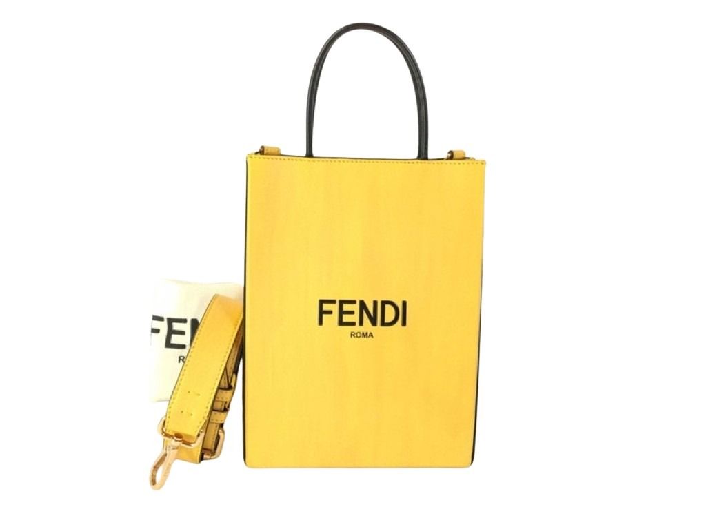 FENDI フェンディ ハンドバッグ スモールショッピングバッグ 7VA512 イエロー系 レザー レディース 2WAY 美品