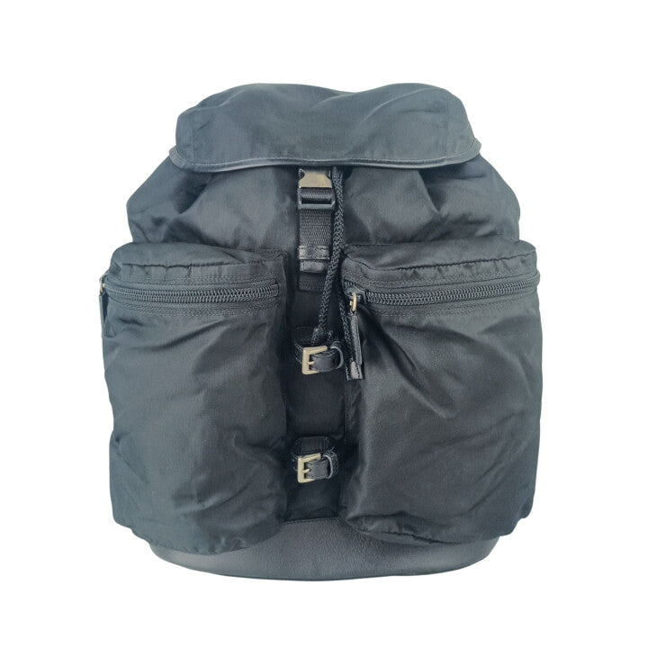 PRADA プラダ リュックサック バックパック V163 ブラック系 ナイロン メンズ シルバー金具 美品