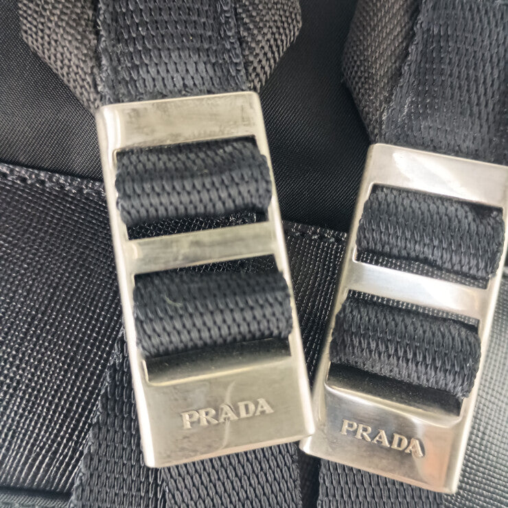 PRADA プラダ リュックサック バックパック V163 ブラック系 ナイロン メンズ シルバー金具 美品