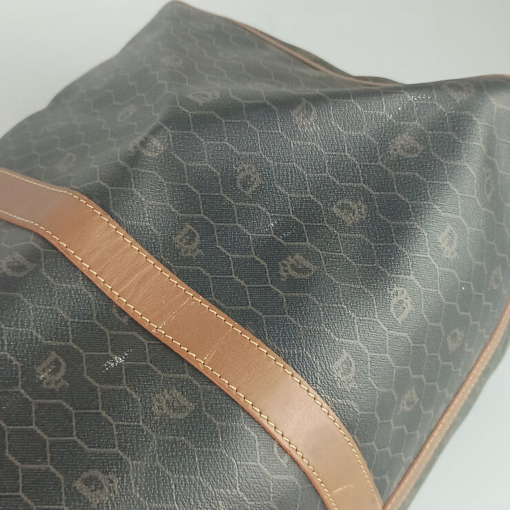 Christian Dior クリスチャン ディオール ボストンバッグ ハニカム ブラウン系 PVC レザー ユニセックス 旅行鞄 ゴールド金具 ヴィンテージ 大容量 美品
