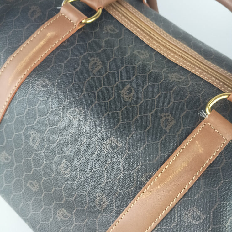 Christian Dior クリスチャン ディオール ボストンバッグ ハニカム ブラウン系 PVC レザー ユニセックス 旅行鞄 ゴールド金具 ヴィンテージ 大容量 美品