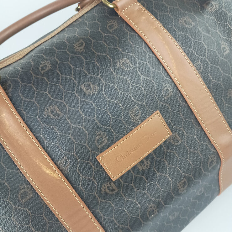 Christian Dior クリスチャン ディオール ボストンバッグ ハニカム ブラウン系 PVC レザー ユニセックス 旅行鞄 ゴールド金具 ヴィンテージ 大容量 美品
